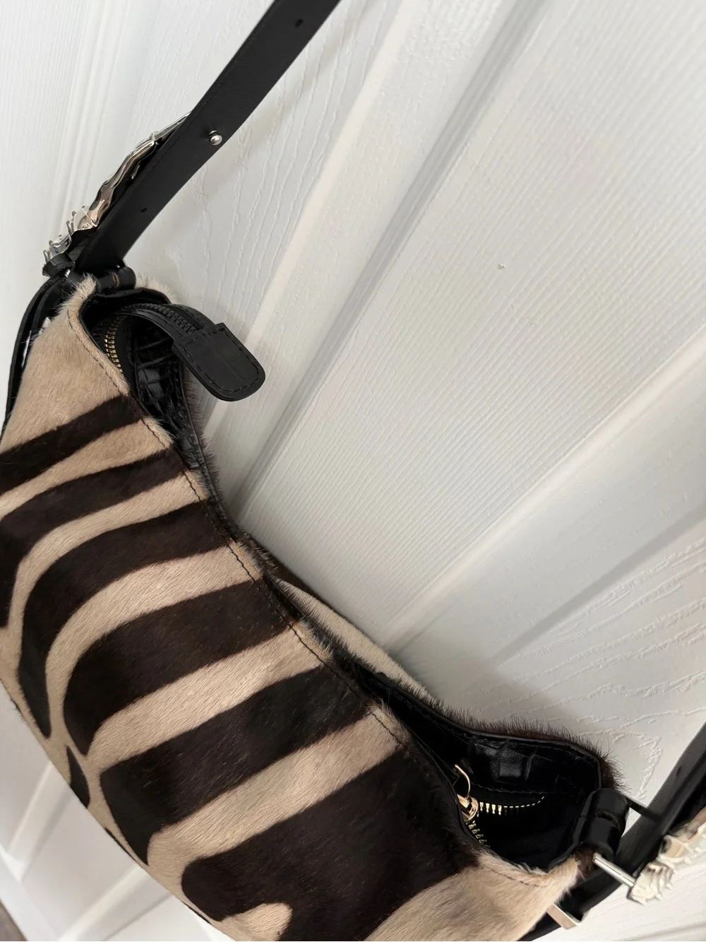 NWOT IndigoLush MIDI Hobo Brown Zebra - silver hands Adjustable strap